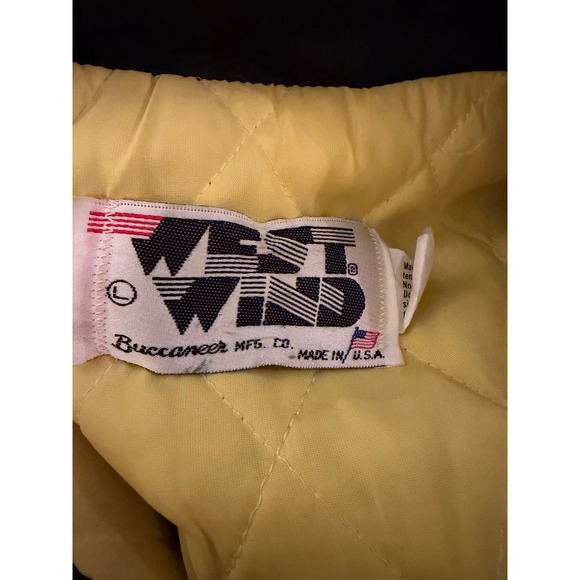 Vtg West Wind Oakland Engineering Planning Bomber Jacket Black Yellow USA L - Picture 3 of 5